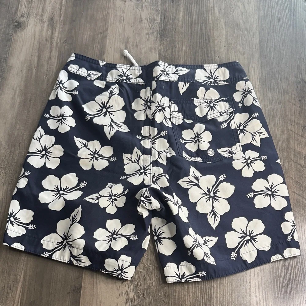 Hollister Navy Floral Board Shorts with White Hibiscus Print
